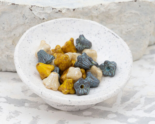 5X6mm Aged Bellflower Czech Bell Flower Mix - 24  Pieces - MIX194
