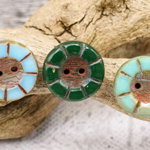 14mm Czech button bead mix blue green picasso two hole glass beads jewelry making