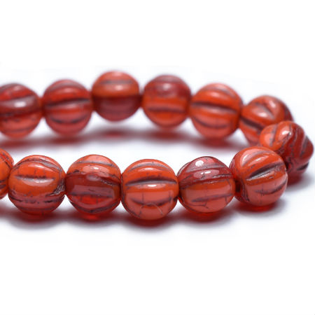 4mm Red with Brown Wash Czech Melon Round - 50 pieces - 3837RR