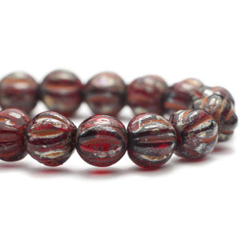 4mm Ruby Red Picasso Czech Melon Round - 50 pieces - 5502R