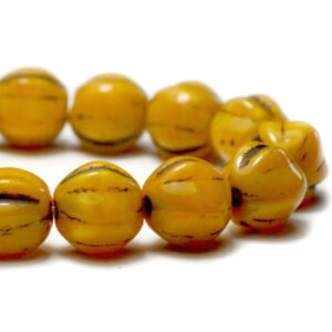 6mm czech melon round beads mustard brown wash