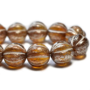 8mm Czech melon round beads in Topaz Mercury