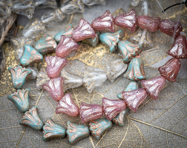 9x10mm Vintage Lilies Czech Lily Flower Mix - 12 Pieces - MIX184W