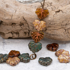 czech maple leaf beads mix 10x13mm maple forest brown green glass beads jewelry making