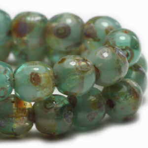 3mm green Picasso Czech druk round glass beads