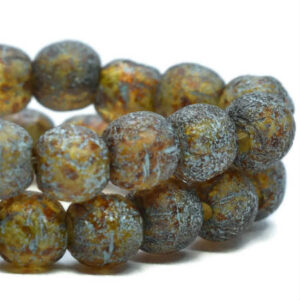 4mm etched topaz picasso and turquoise czech druk round beads 50 pieces