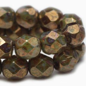 3mm green bronze Czech fire polish beads faceted earthy green brown glass beads