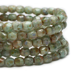 3mm Czech fire polish round beads in Turquoise Blue Picasso