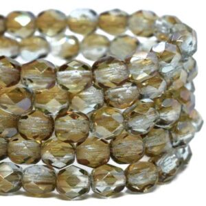 4mm aqua bronze luster czech fire polish beads