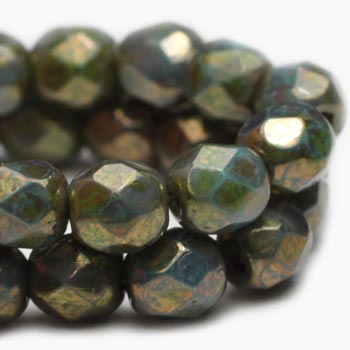 6mm Green Turquoise Bronze Czech Fire Polish Round - 30 pieces - 874