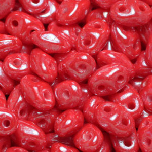 2x4mm Czech MiniDuo 2-Hole Beads Coral Red Luster