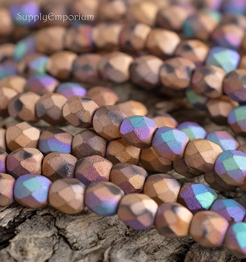 4mm Glittery Matte Bronze Czech Fire Polish Round - 40 pieces - 1112R