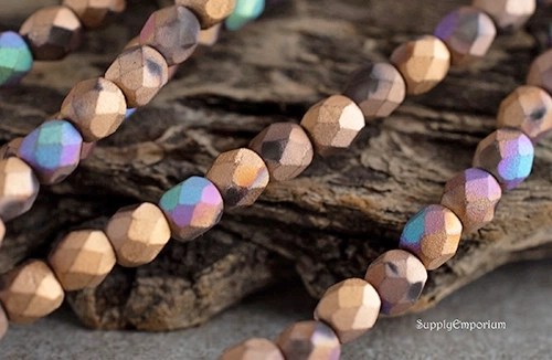 4mm Glittery Matte Bronze Czech Fire Polish Round - 40 pieces - 1112R - Image 2