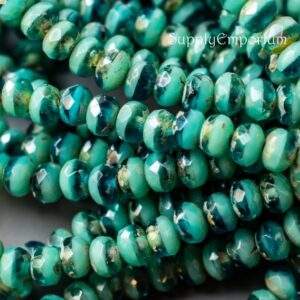 3x5mm Czech rondelle beads turquoise blue Picasso