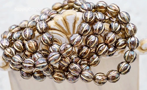 Gold Wash Bronzed Topaz Czech Faceted Melon Round, 8mm - 6 Pieces - 1657RA