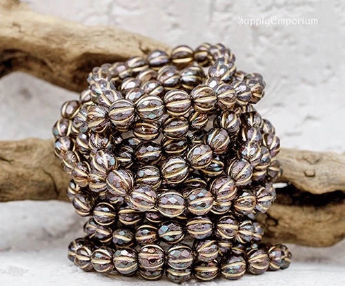 Gold Wash Bronzed Topaz Czech Faceted Melon Round, 8mm - 6 Pieces - 1657RA - Image 5