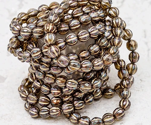 Gold Wash Bronzed Topaz Czech Faceted Melon Round, 8mm - 6 Pieces - 1657RA - Image 3