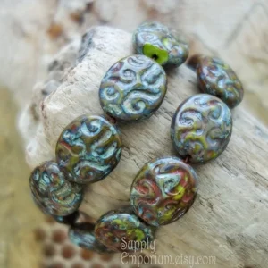 17x14mm green brown czech oval glass beads