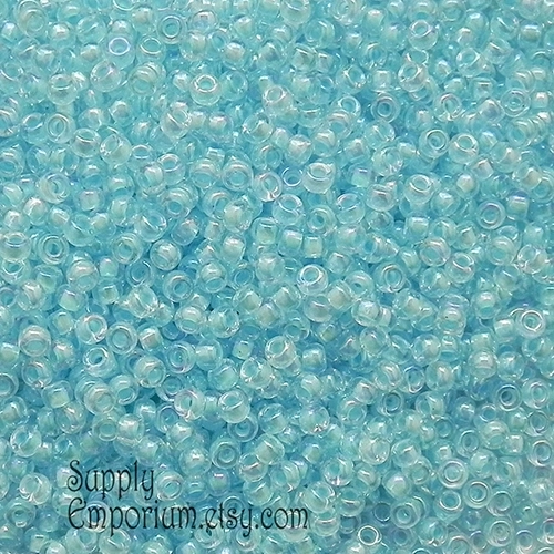 8/0 Aqua Lined Crystal Ab Miyuki Seed Bead - Quantity: 16 grams - 2196