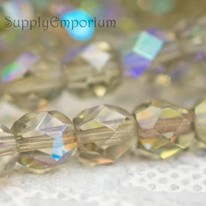 6mm black diamond AB Czech fire polish round beads