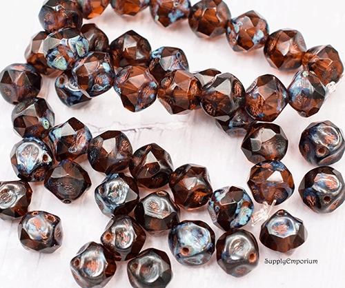 8mm Bottle Brown Czech Central Cut Baroque - 15 pieces - 2411 - Image 3