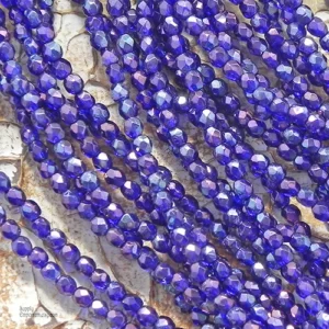 3mm czech fire polish round beads cobalt vega blue