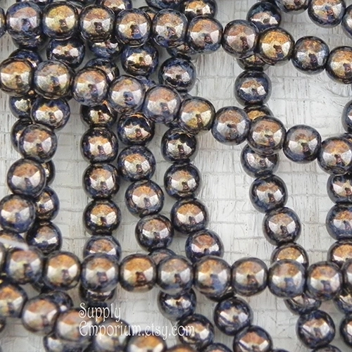 4mm Jet Bronze Picasso Czech Druk - 100 pieces - 2560