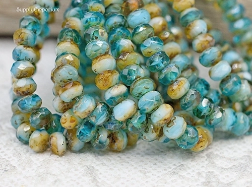 3X5mm Pacific Blue Topaz White Czech Rondelle - 30 pieces - 2737R