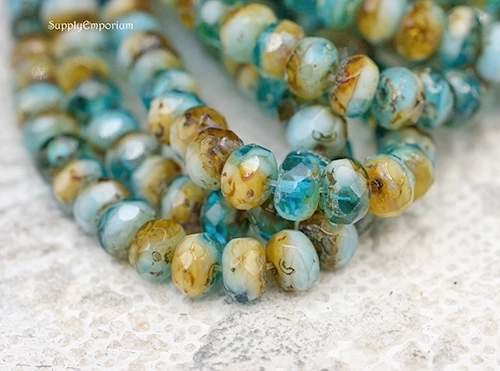 3X5mm Pacific Blue Topaz White Czech Rondelle - 30 pieces - 2737R - Image 2