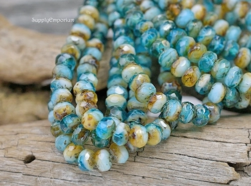 3X5mm Pacific Blue Topaz White Czech Rondelle - 30 pieces - 2737R - Image 3