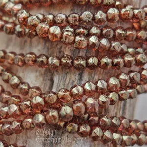 3mm luster rose gold topaz Czech English cut round beads