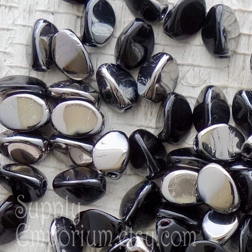 5X3mm Jet Chrome Czech Pinch Bead - 5 grams - 2945