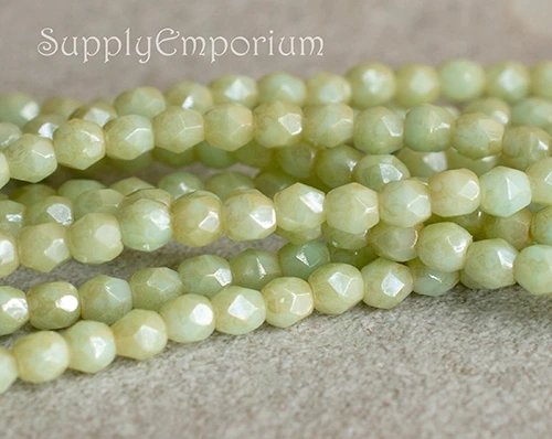 3mm Opaque Pale Turquoise Stardust Czech Fire Polish Round - 50 pieces - 3103