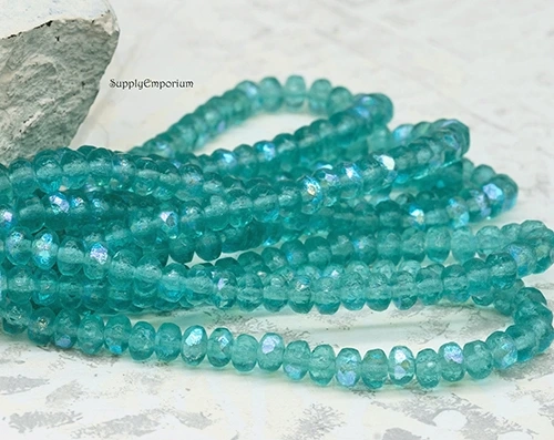 2x3mm Etched Tiffany AB Czech Rondelle - 50 pieces - 3356R