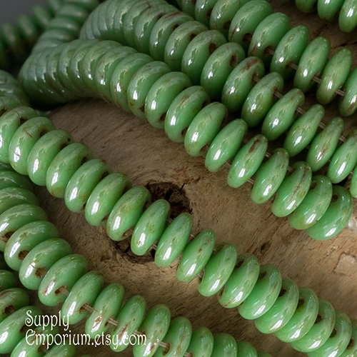 6mm Honeydew Luster Picasso Czech 2 Hole Lentil - 50 pieces - 3359