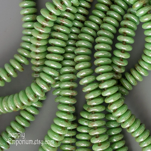 6mm Honeydew Luster Picasso Czech 2 Hole Lentil - 50 pieces - 3359 - Image 2