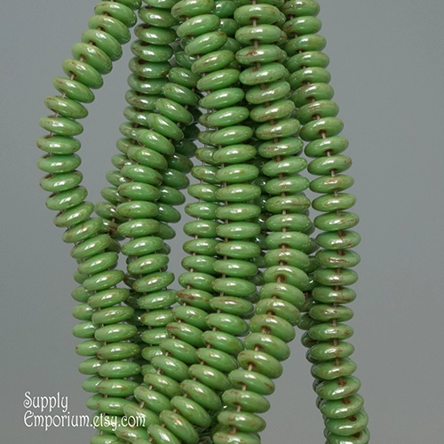 6mm Honeydew Luster Picasso Czech 2 Hole Lentil - 50 pieces - 3359 - Image 3