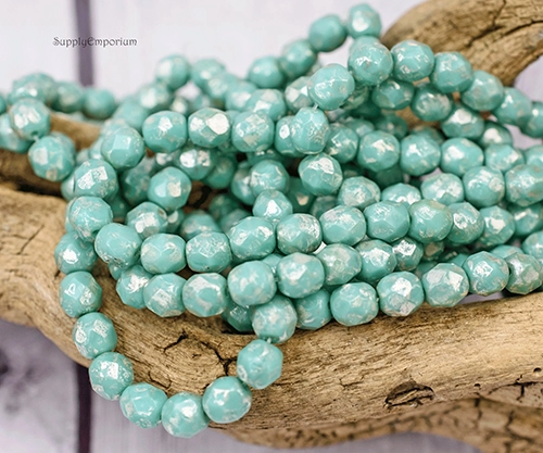 6mm Tea Green Mercury Czech Fire Polish Round - 25 pieces - 3393R