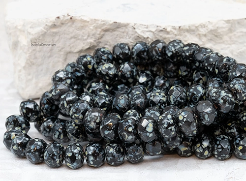 6x8mm Black Picasso Czech Rondelle - 25 pieces - 3394RA