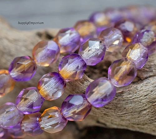 6mm Cantaloupe Grape Dual Czech Fire Polish Round - 25 Pieces - 3531R