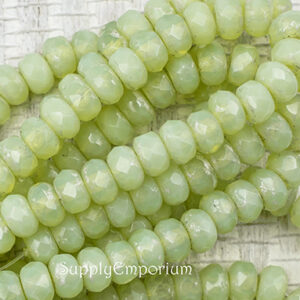 3x5mm Czech Rondelle Beads Honeydew w Silver