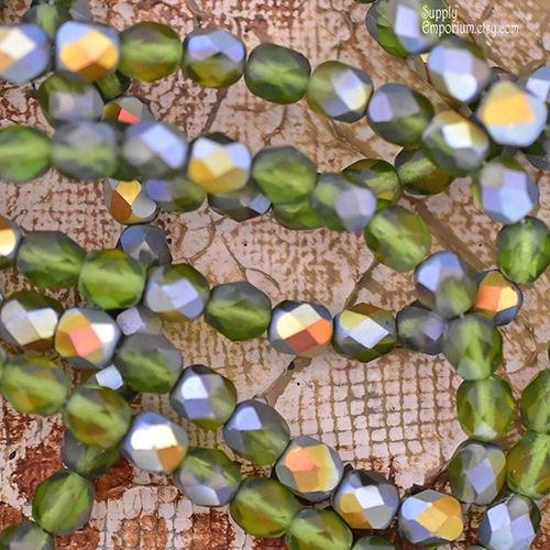 6mm Matte Peridot Ab Czech Fire Polish Round - 25 Pieces - 3796