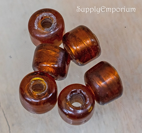 Roller Beads, Large Barrel Beads, 10x11mm Rootbeer Brown Silver Foil Swirls Roller Bead, 6 Beads, 3ROC16 - Image 3