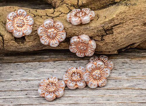 14mm Op White Luster Copper Wash Czech Wild Rose - 8 pieces - 4125R - Image 2