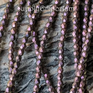 3mm czech fire polish round beads dark polychrome copper rose