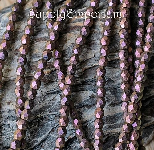 3mm Dark Polychrome Copper Rose Czech Fire Polish Round - 50 pieces - 4171