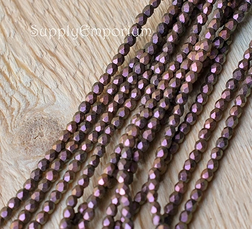 3mm Dark Polychrome Copper Rose Czech Fire Polish Round - 50 pieces - 4171 - Image 2