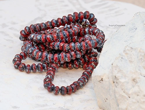 3x5mm Maroon Picasso Czech Rondelle - 30 pieces - 4563RR - Image 3