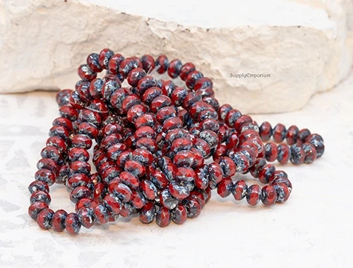 3x5mm Maroon Picasso Czech Rondelle - 30 pieces - 4563RR - Image 2