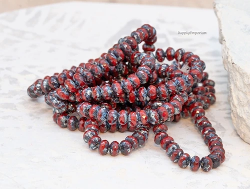 3x5mm Maroon Picasso Czech Rondelle - 30 pieces - 4563RR